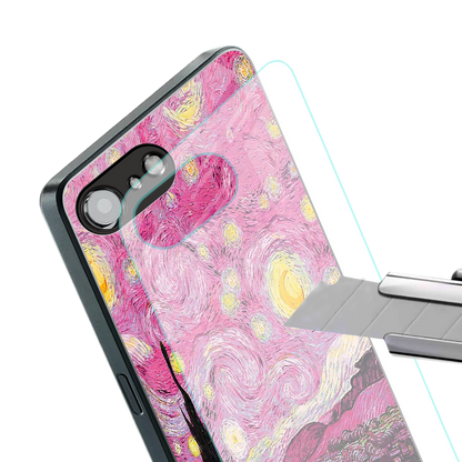 starry night pink back phone cover | glass case for iphone 16e
