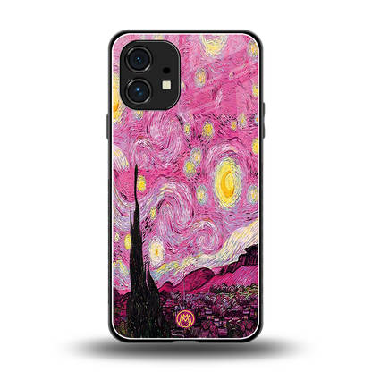 starry night pink back phone cover | glass case for nothing phone 1