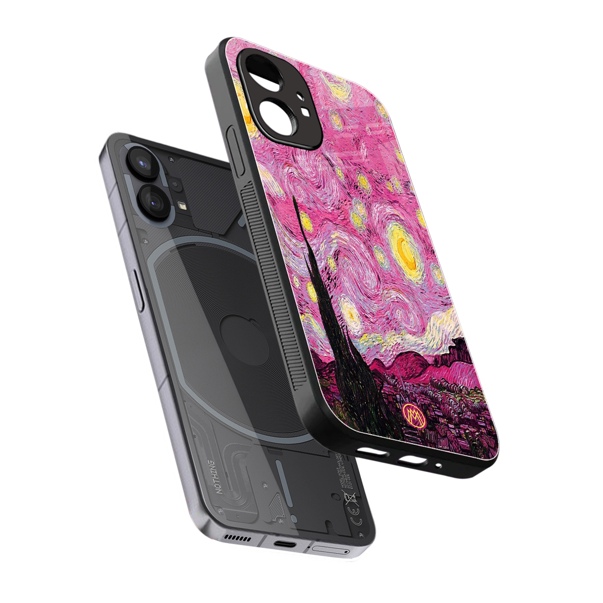 starry night pink back phone cover | glass case for nothing phone 1