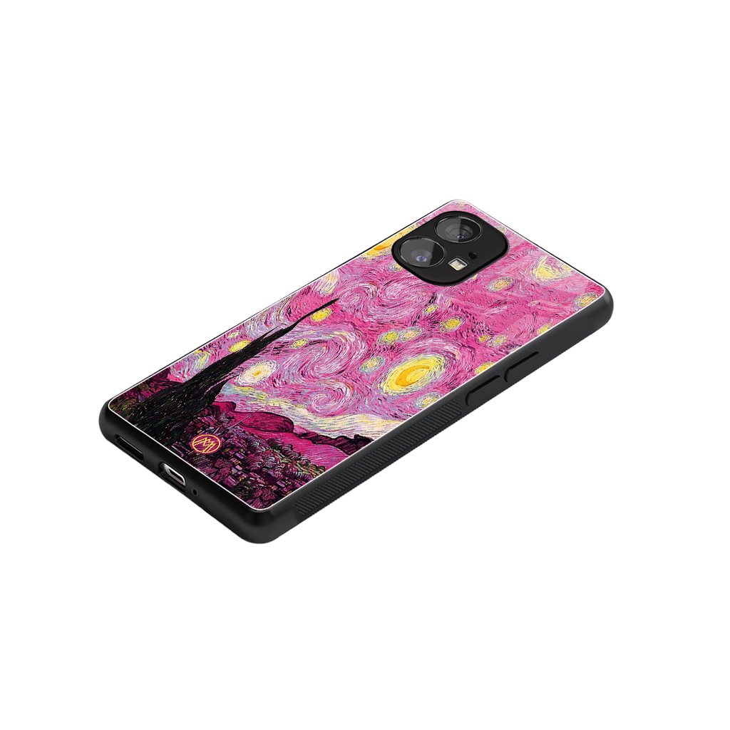 starry night pink back phone cover | glass case for nothing phone 1