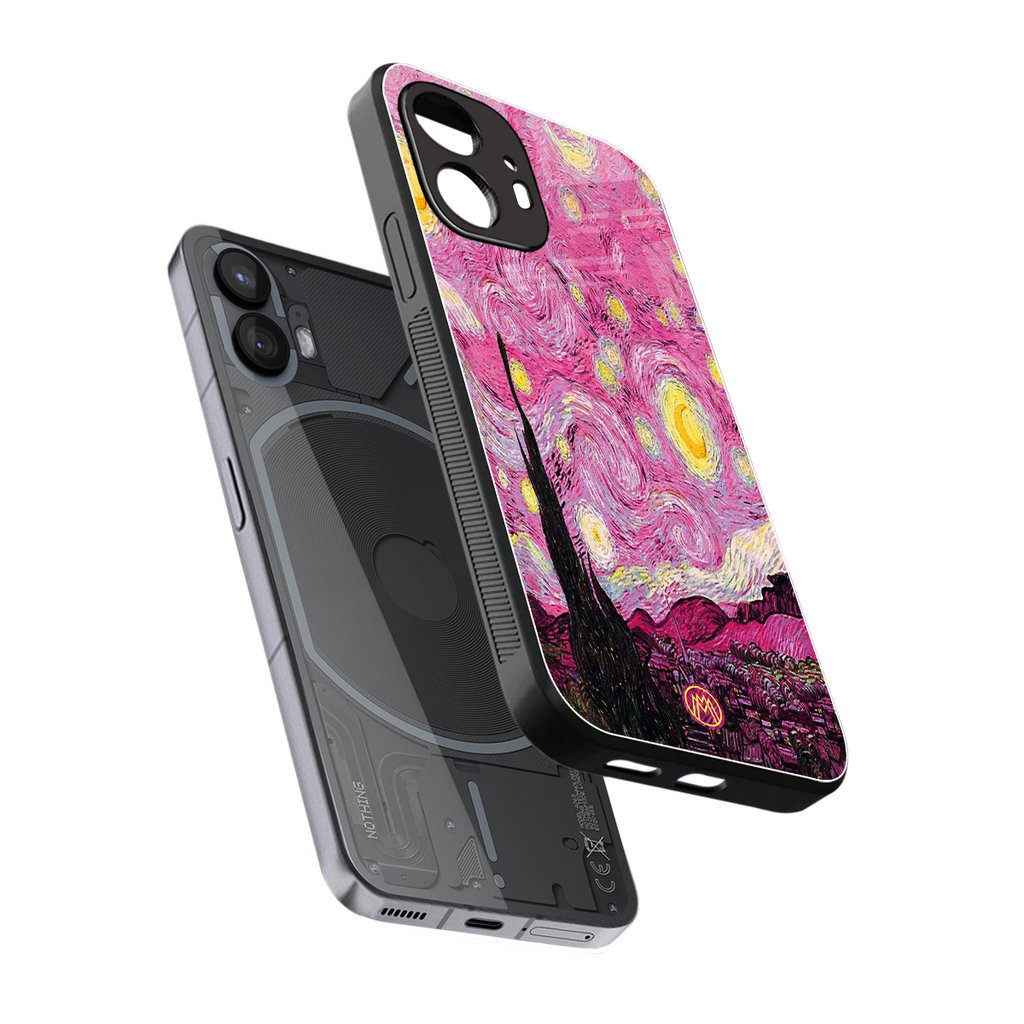 starry night pink back phone cover | glass case for nothing phone 2
