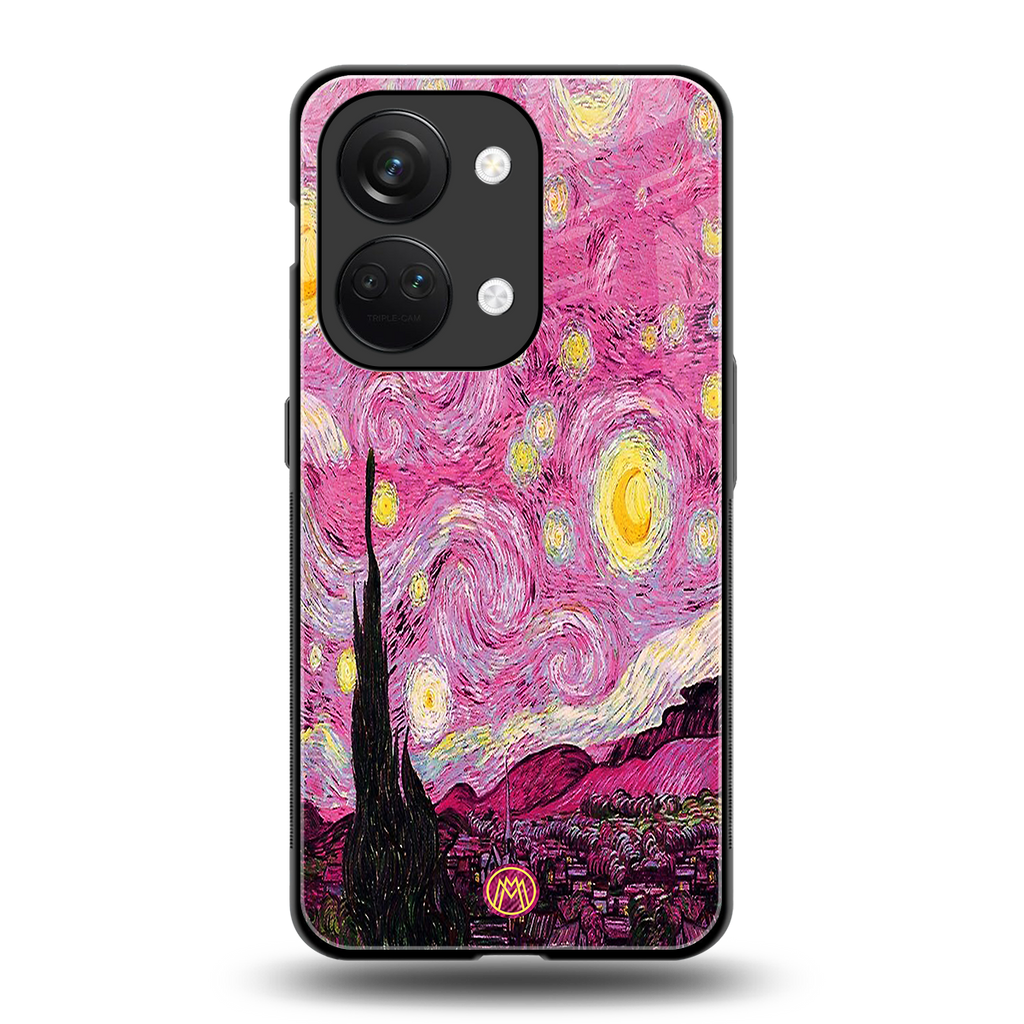 starry night pink back phone cover | glass case for oneplus nord 3