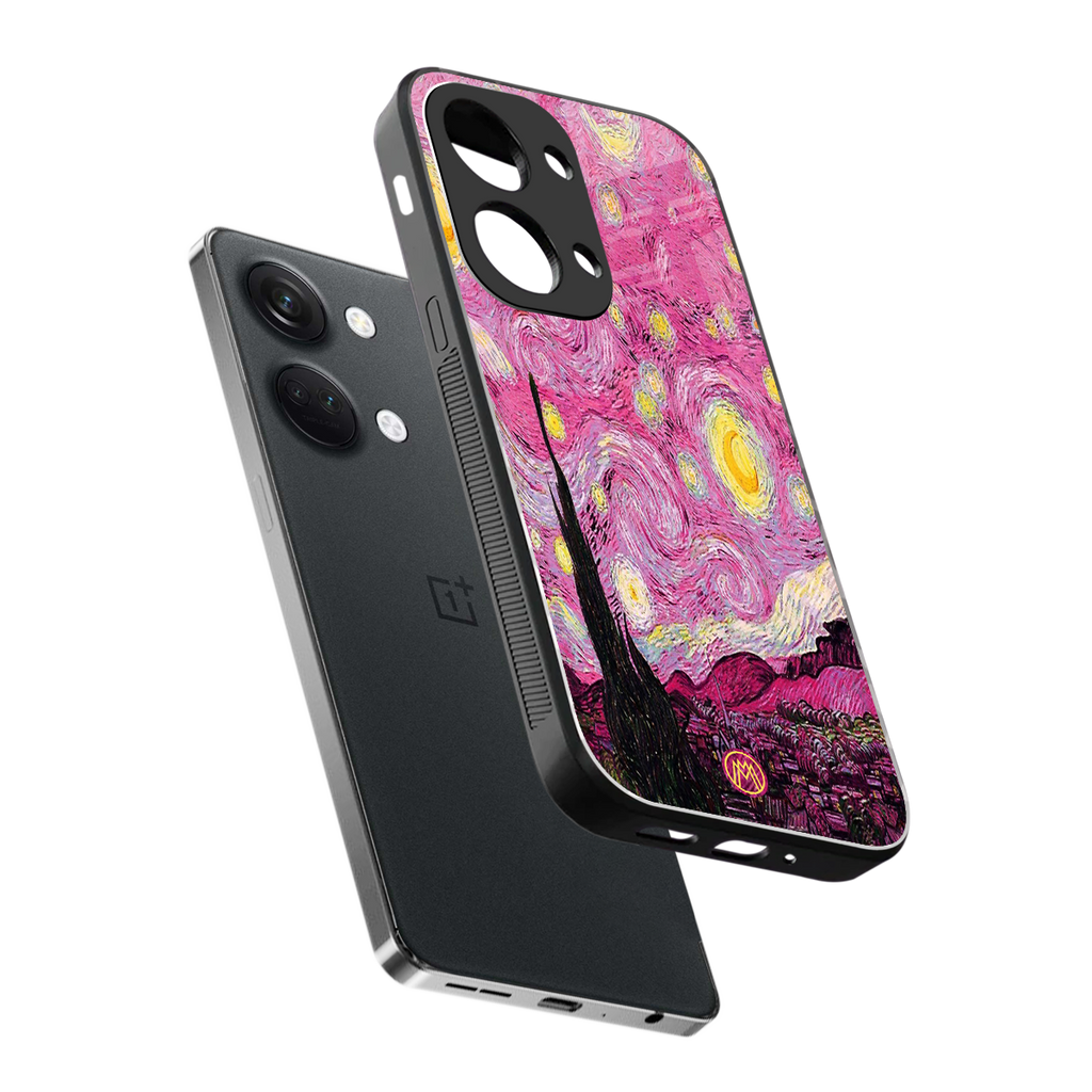 starry night pink back phone cover | glass case for oneplus nord 3