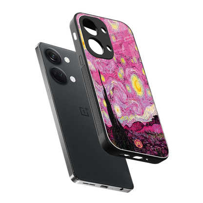 starry night pink back phone cover | glass case for oneplus nord 3