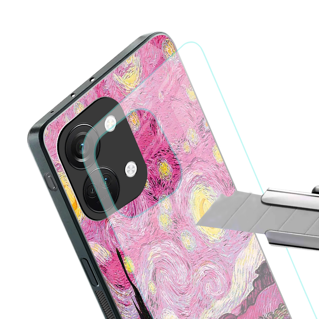 starry night pink back phone cover | glass case for oneplus nord 3