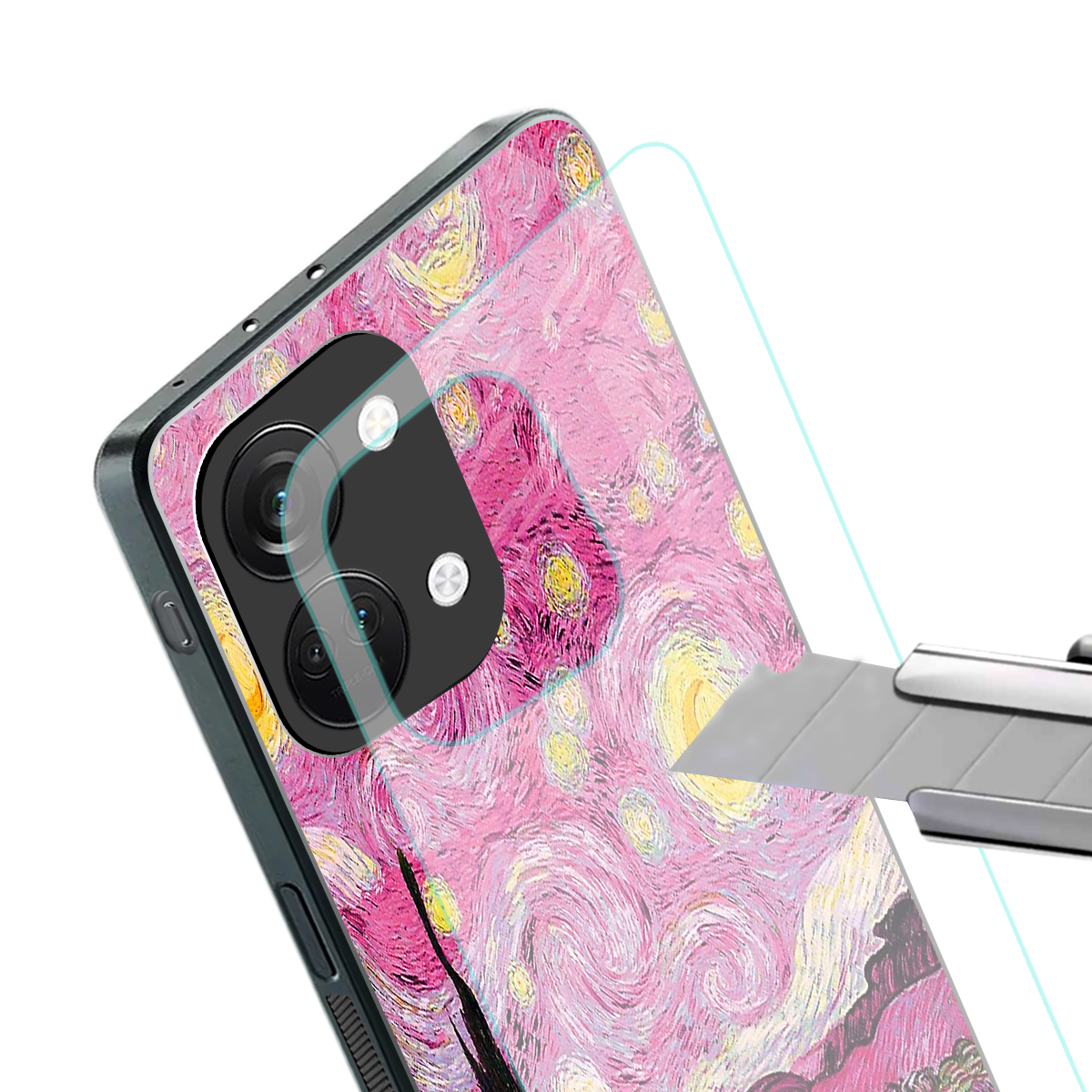 starry night pink back phone cover | glass case for oneplus nord 3