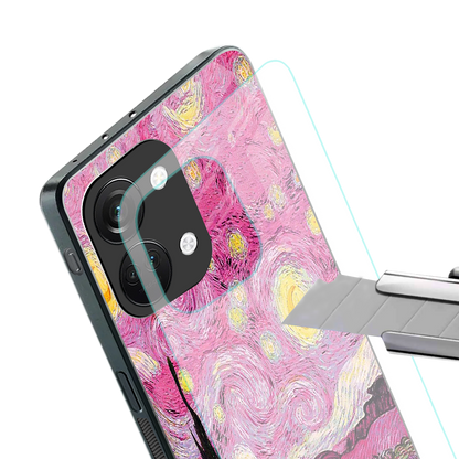 starry night pink back phone cover | glass case for oneplus nord 3