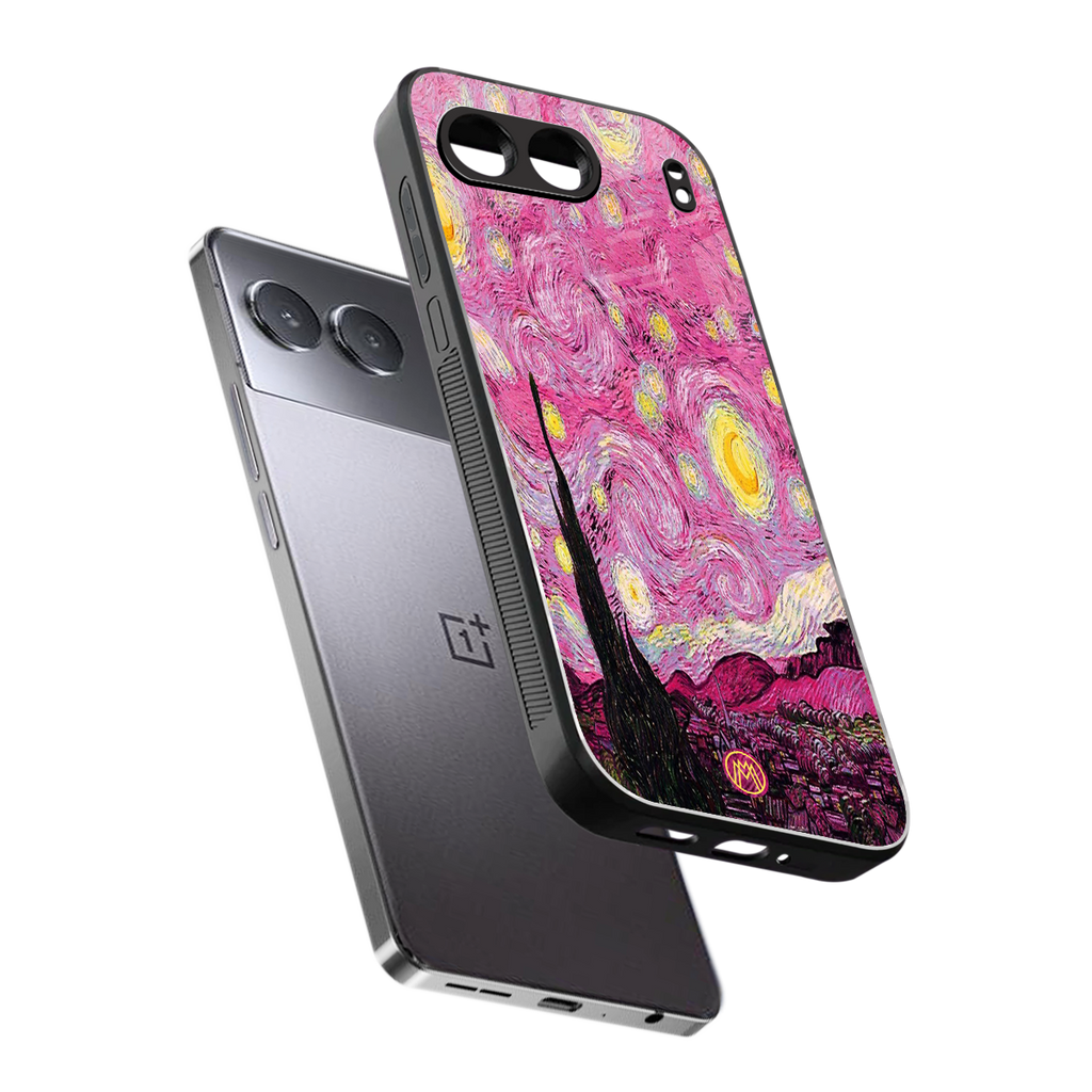 starry night pink back phone cover | glass case for oneplus nord 4