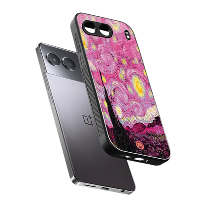 starry night pink back phone cover | glass case for oneplus nord 4