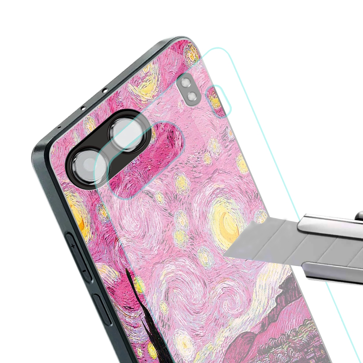 starry night pink back phone cover | glass case for oneplus nord 4