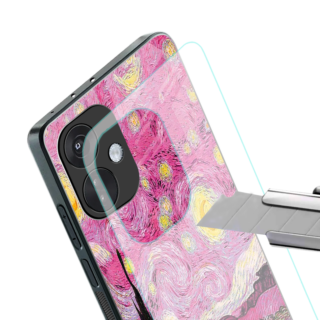 starry night pink back phone cover | glass case for oneplus nord ce 3