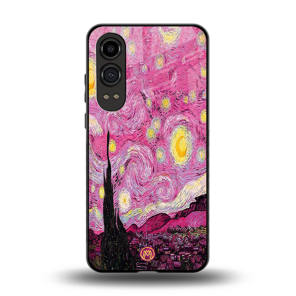 starry night pink back phone cover | glass case for oneplus nord ce 4 lite