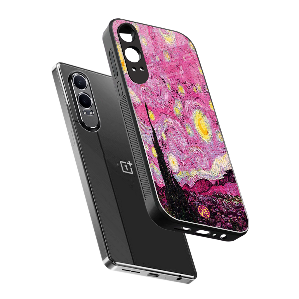 starry night pink back phone cover | glass case for oneplus nord ce 4 lite