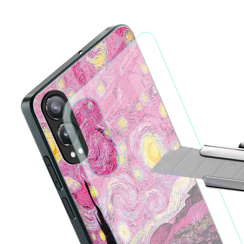 starry night pink back phone cover | glass case for oneplus nord ce 4 lite