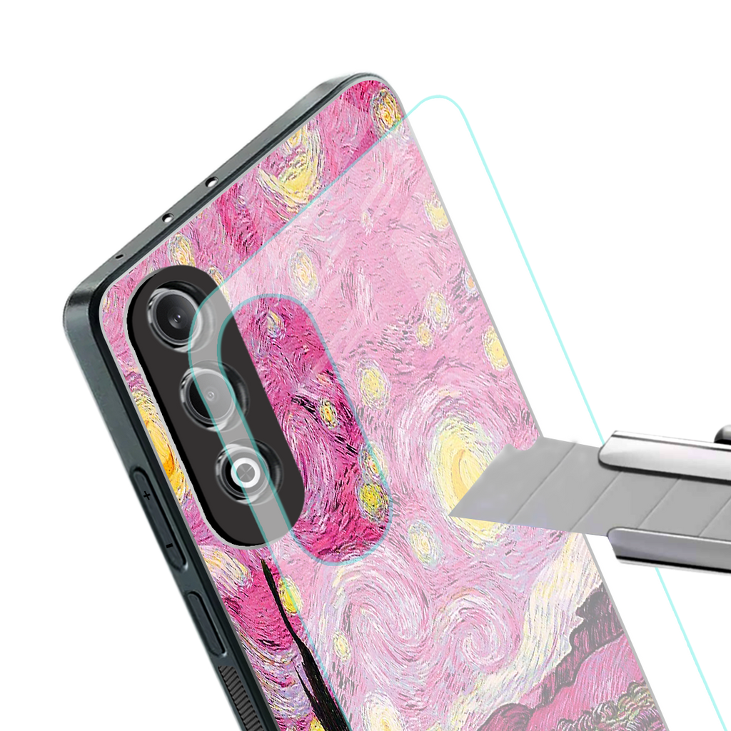 starry night pink back phone cover | glass case for oneplus nord ce 4