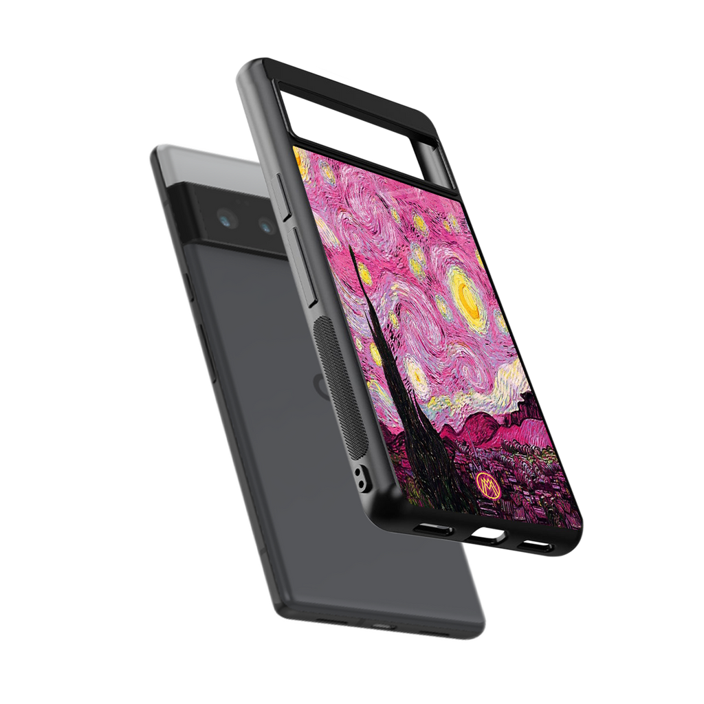 starry night pink back phone cover | glass case for google pixel 6 pro
