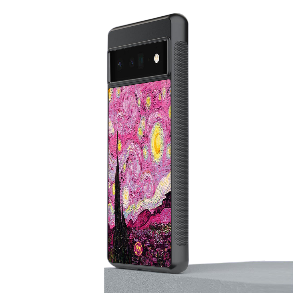starry night pink back phone cover | glass case for google pixel 6 pro