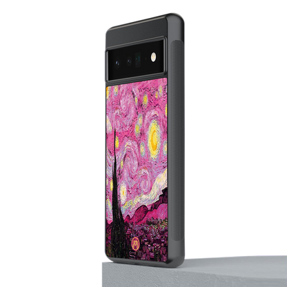 starry night pink back phone cover | glass case for google pixel 6 pro
