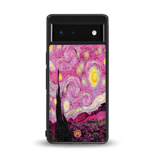 starry night pink back phone cover | glass case for Google Pixel 6A