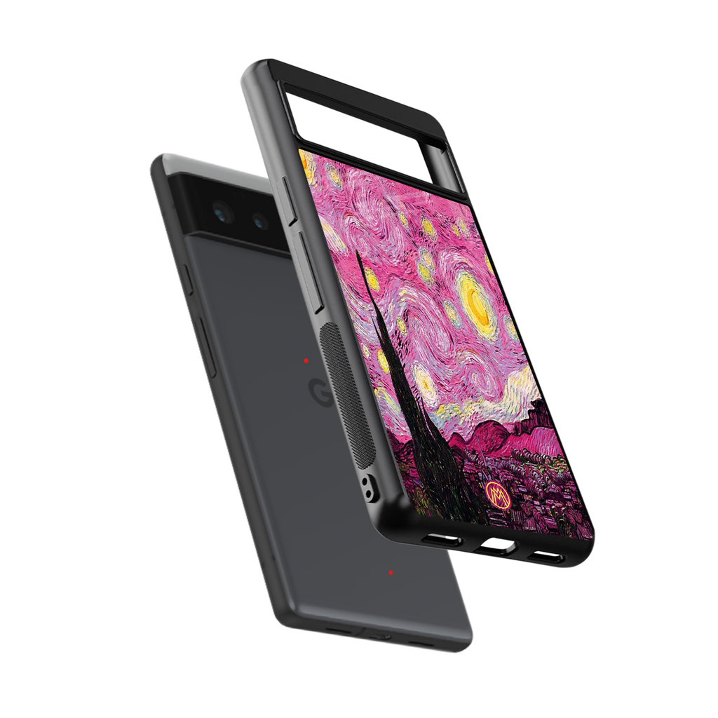 starry night pink back phone cover | glass case for Google Pixel 6A