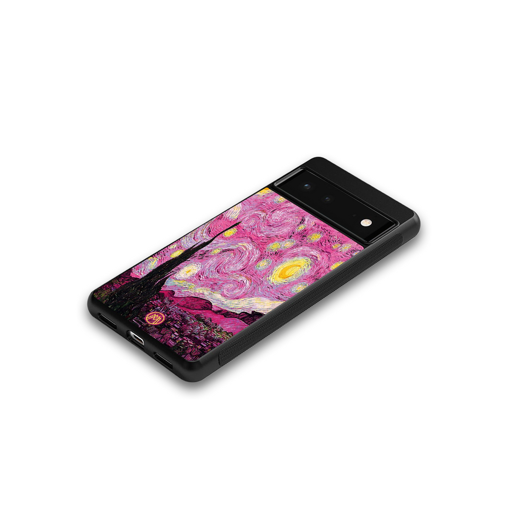 starry night pink back phone cover | glass case for google pixel 6