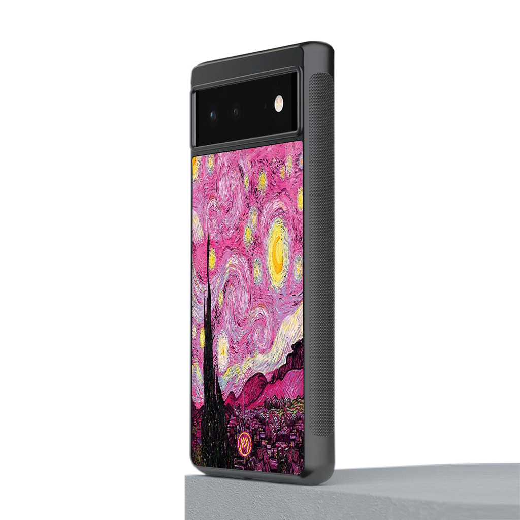 starry night pink back phone cover | glass case for google pixel 6