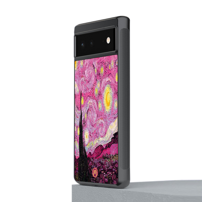 starry night pink back phone cover | glass case for Google Pixel 6A