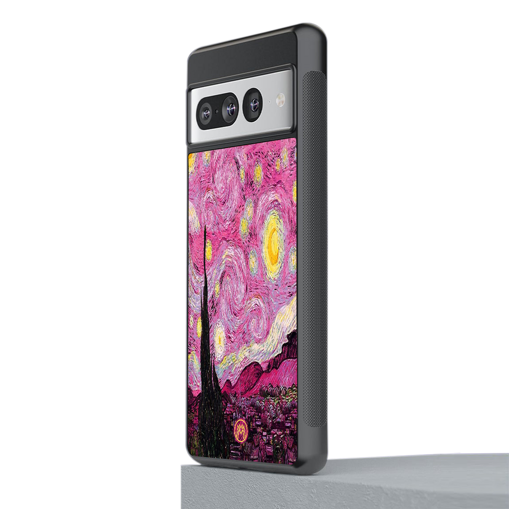 starry night pink back phone cover | glass case for google pixel 7 pro