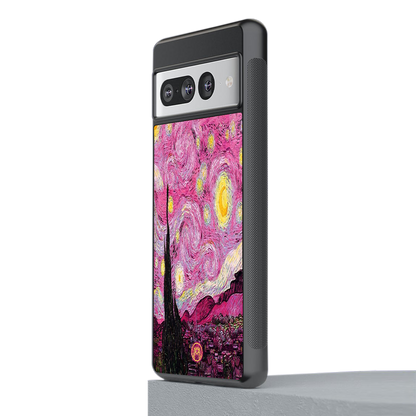 starry night pink back phone cover | glass case for google pixel 7 pro