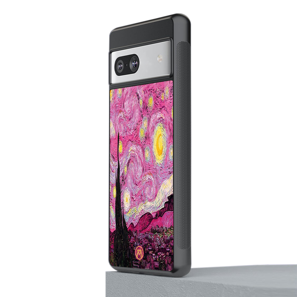 starry night pink back phone cover | glass case for Google Pixel 7