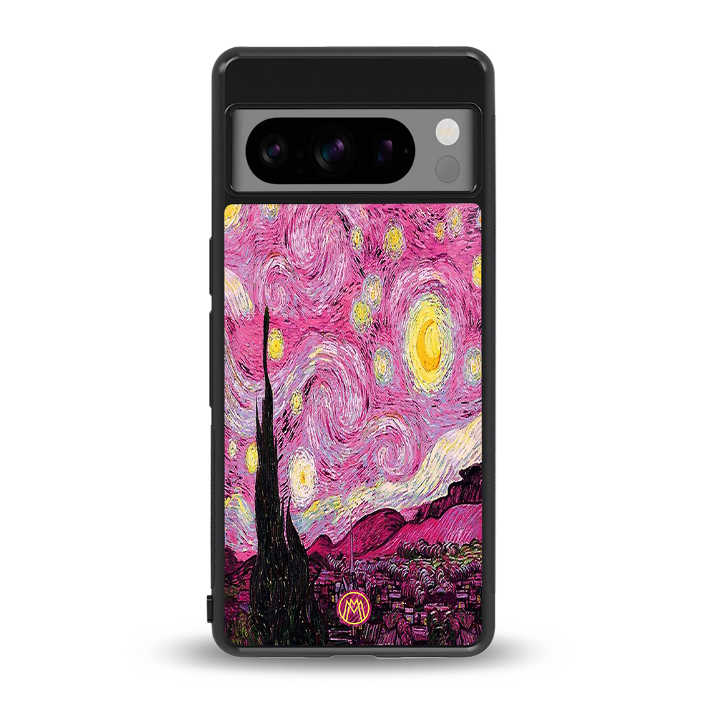 starry night pink back phone cover | glass case for google pixel 8 pro