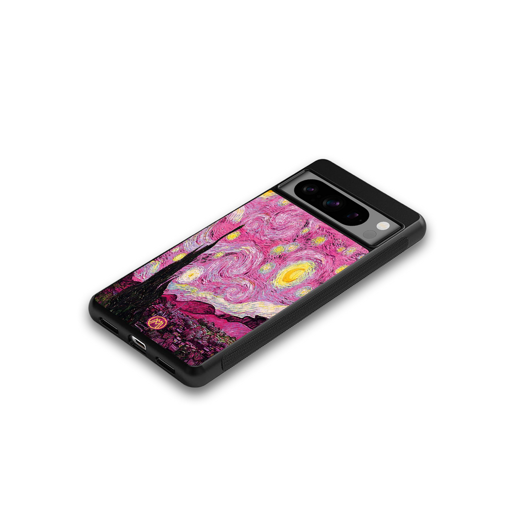 starry night pink back phone cover | glass case for google pixel 8 pro