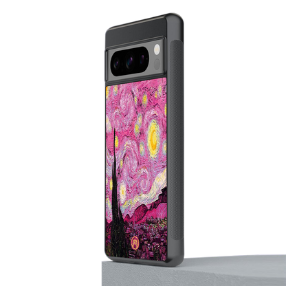 starry night pink back phone cover | glass case for google pixel 8 pro