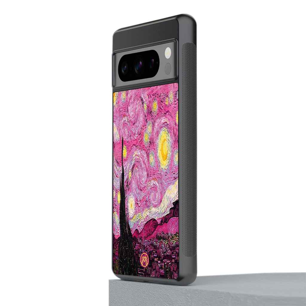 starry night pink back phone cover | glass case for google pixel 8 pro