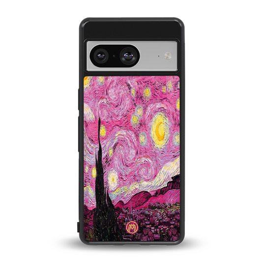 starry night pink back phone cover | glass case for Google Pixel 8