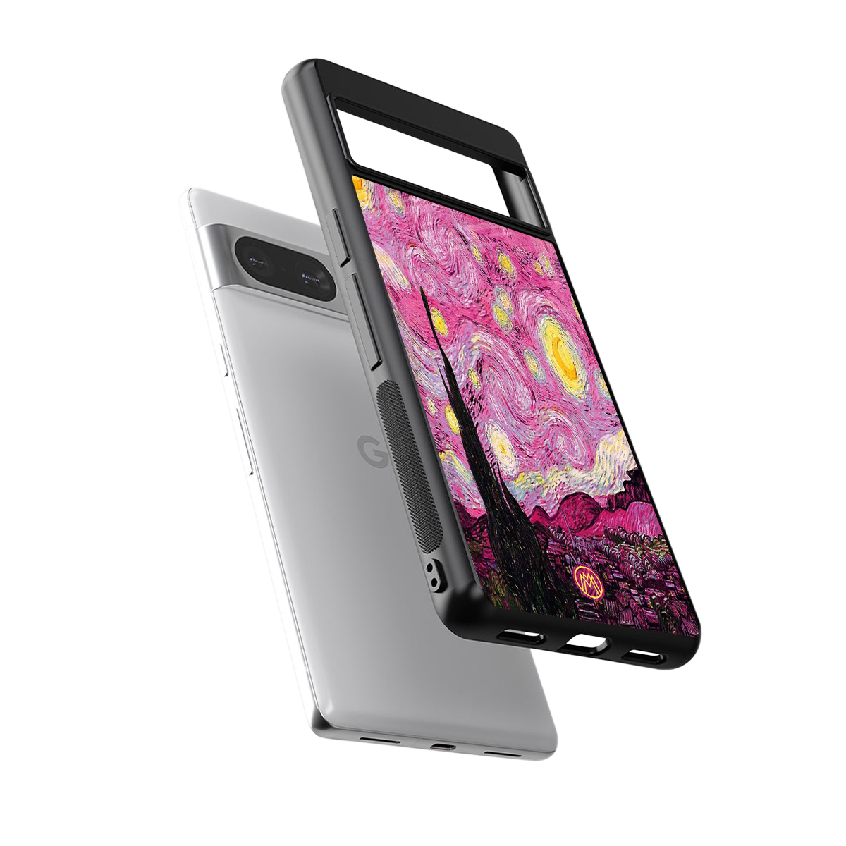 starry night pink back phone cover | glass case for Google Pixel 8