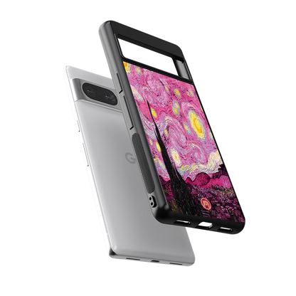 starry night pink back phone cover | glass case for Google Pixel 8