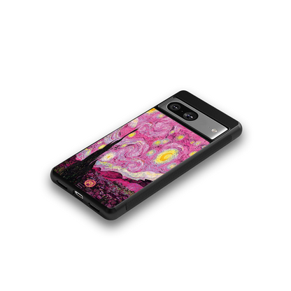 starry night pink back phone cover | glass case for Google Pixel 8