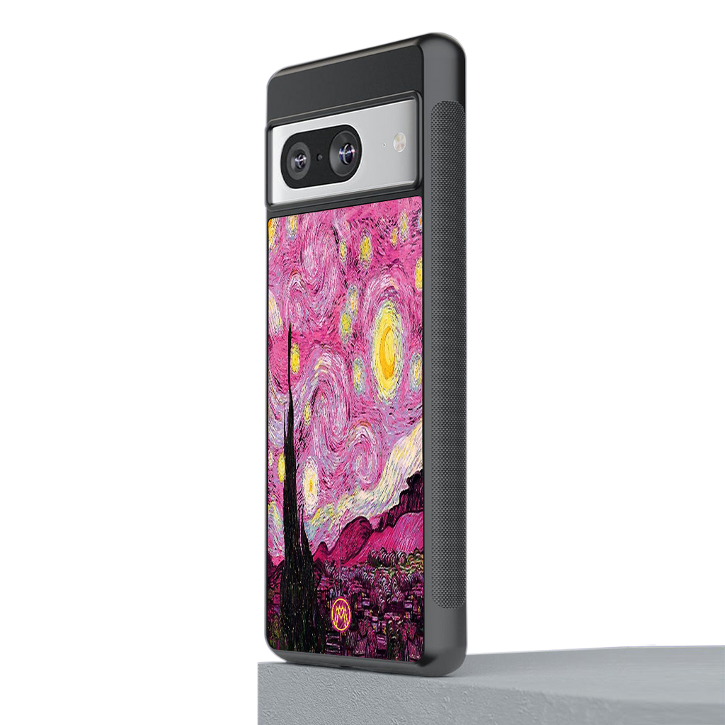 starry night pink back phone cover | glass case for Google Pixel 8