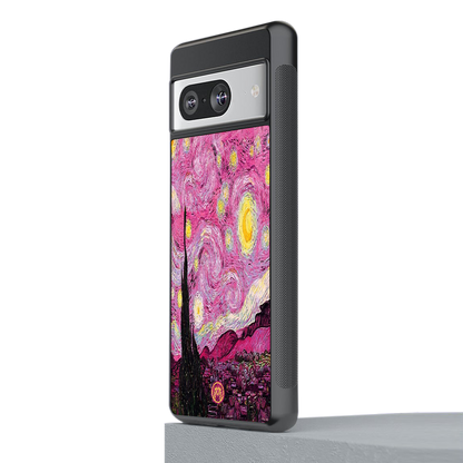 starry night pink back phone cover | glass case for Google Pixel 8
