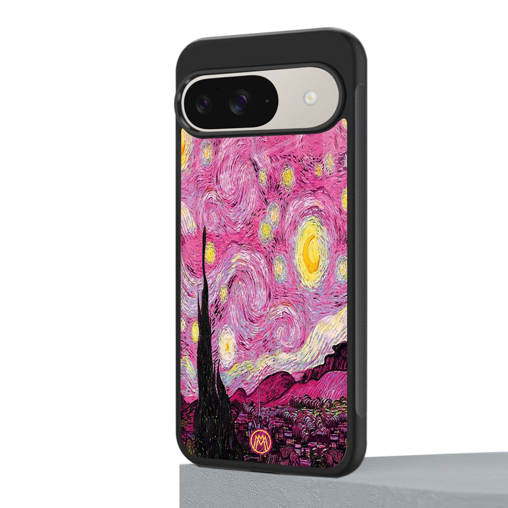starry night pink back phone cover | glass case for google pixel 9