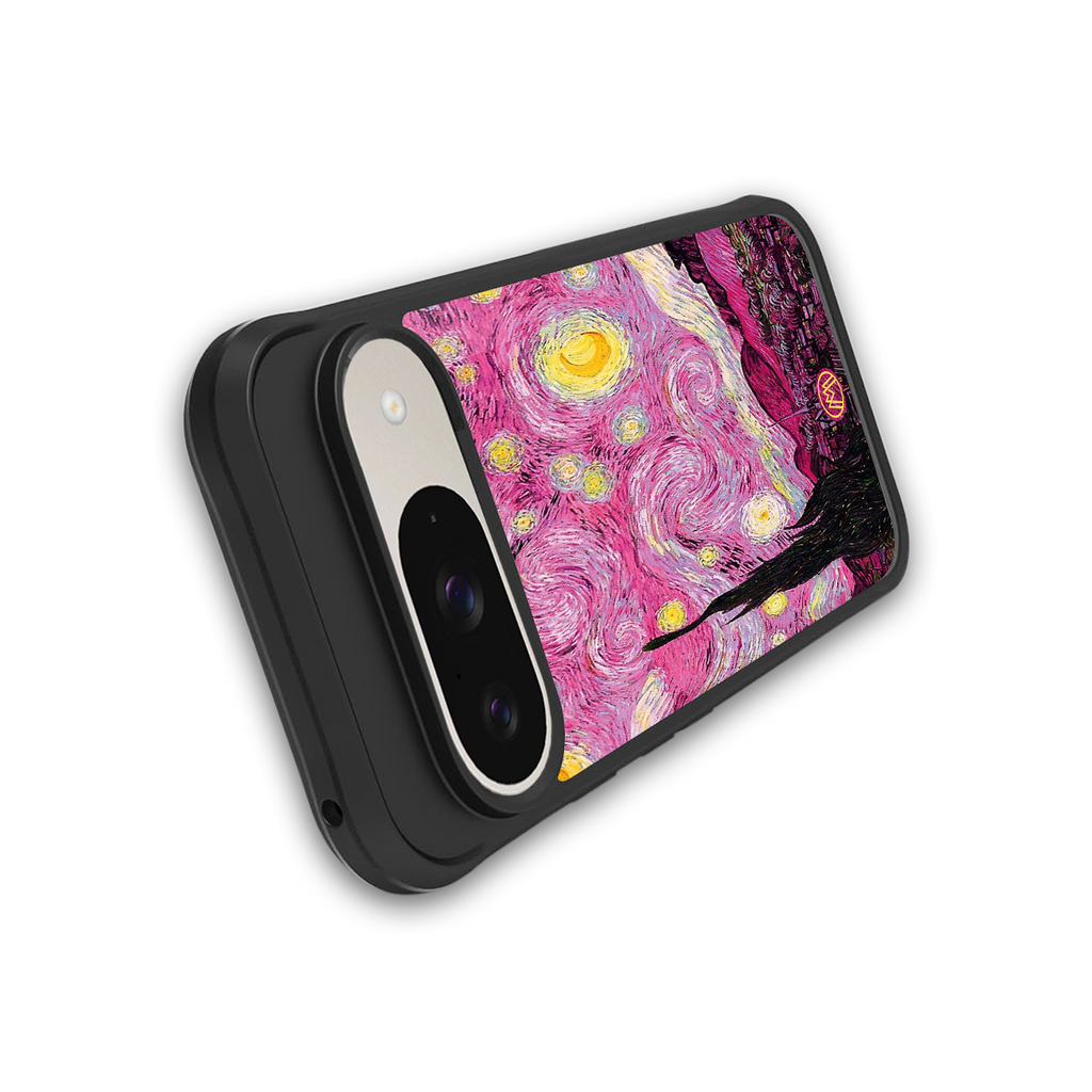 starry night pink back phone cover | glass case for google pixel 9