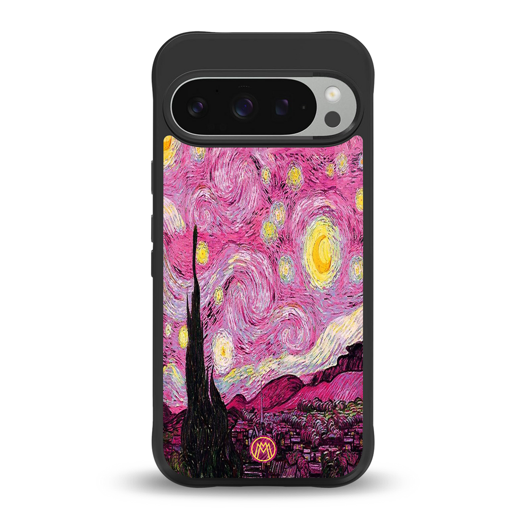 starry night pink back phone cover | glass case for google pixel 9 pro