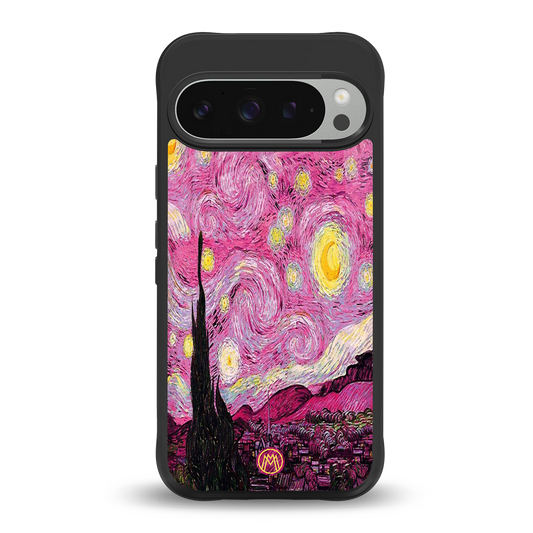 starry night pink back phone cover | glass case for google pixel 9 pro xl