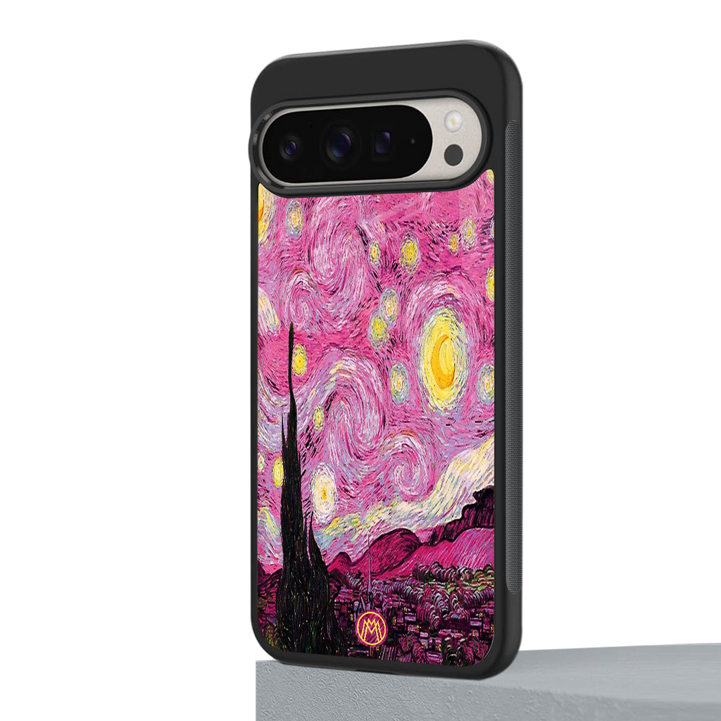 starry night pink back phone cover | glass case for google pixel 9 pro