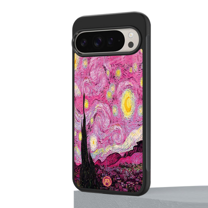 starry night pink back phone cover | glass case for google pixel 9 pro xl