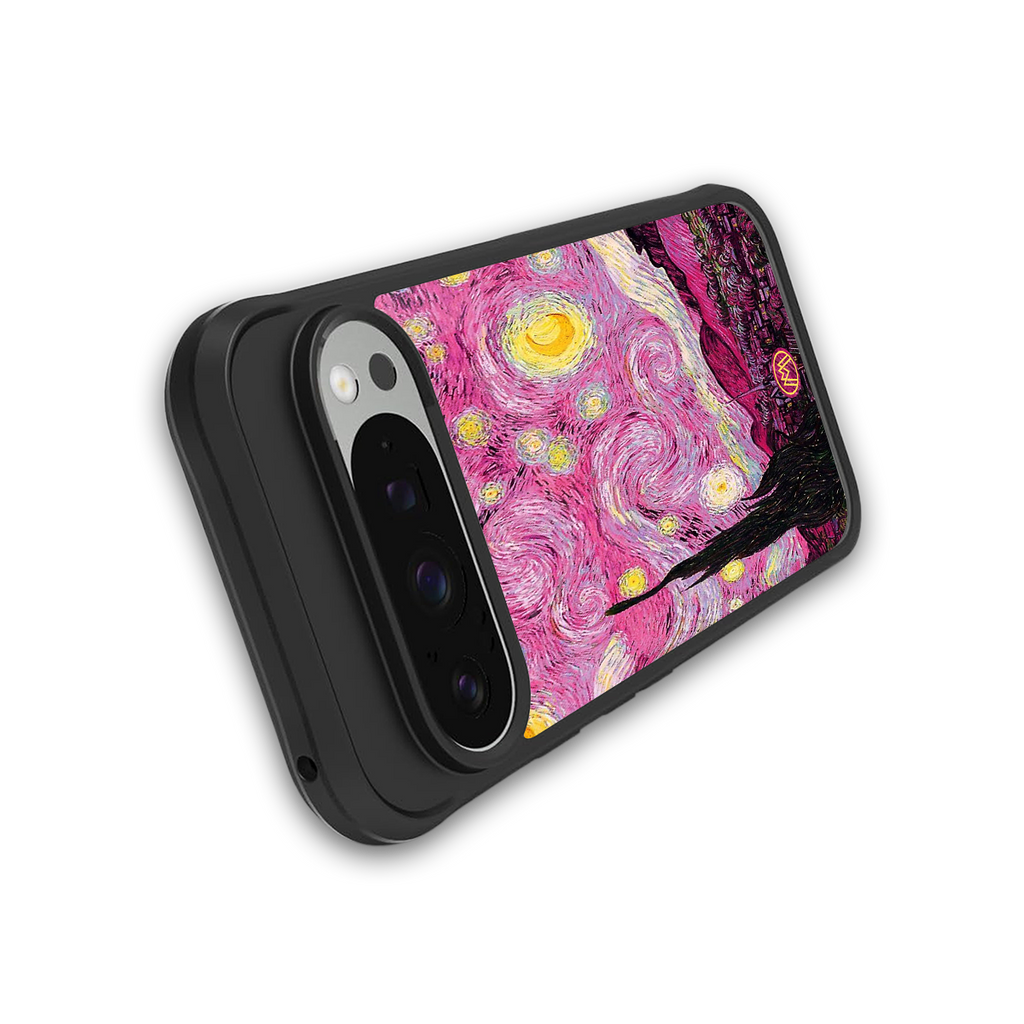 starry night pink back phone cover | glass case for google pixel 9 pro
