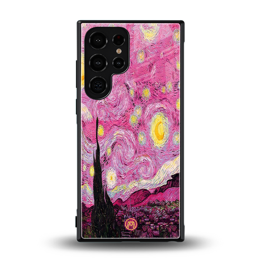 starry night pink back phone cover | glass case for samsung galaxy s24 ultra