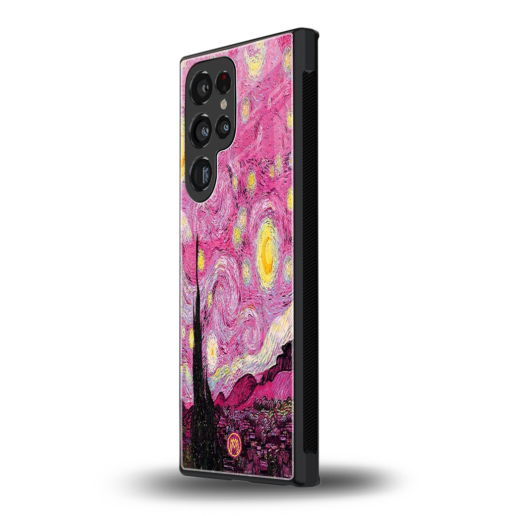 starry night pink back phone cover | glass case for samsung galaxy s23 ultra