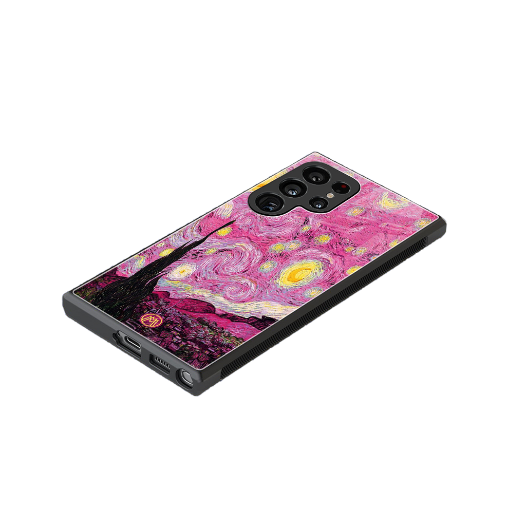 starry night pink back phone cover | glass case for samsung galaxy s23 ultra
